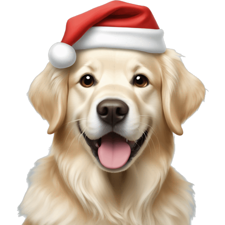 English cream golden retriever with Santa hat emoji