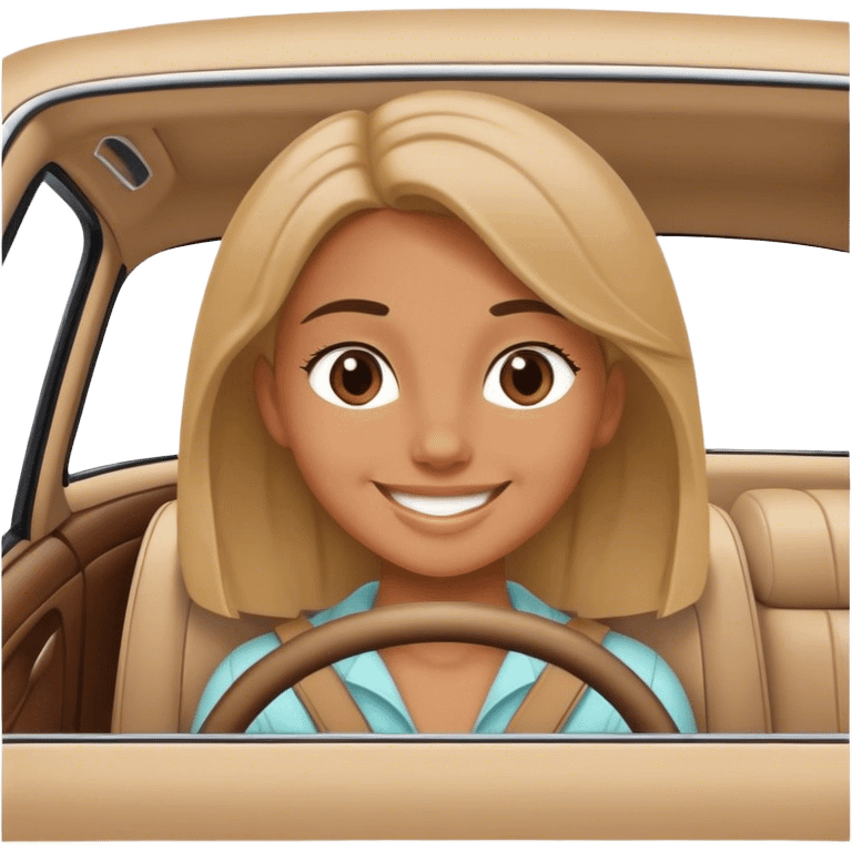 smiling girl in car interior emoji