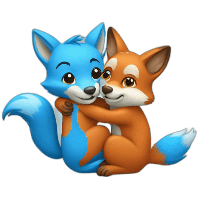 fox hugging squirrel in blue heart emoji