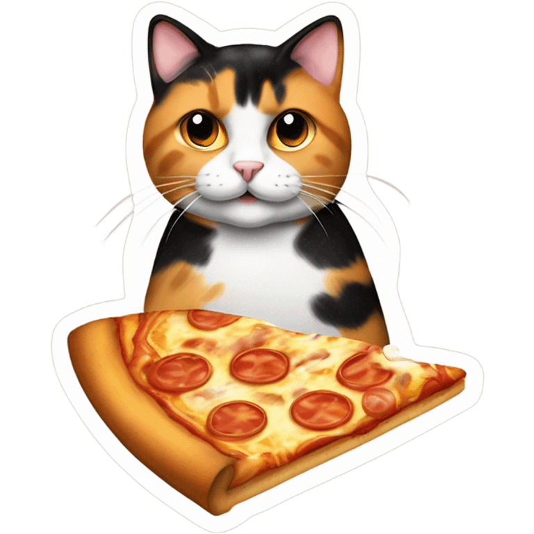 calico cat eating pizza emoji