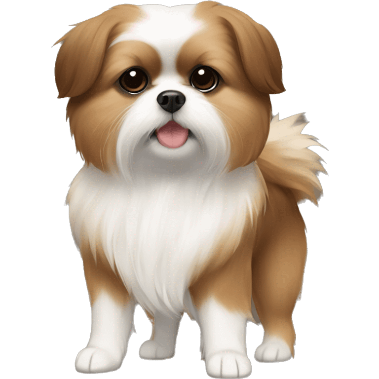 Pomeranian shih tzu mix with brown, white, and black coat emoji