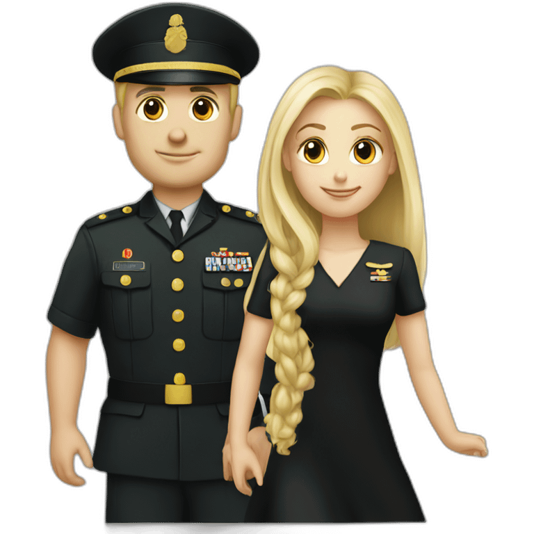 Military blond guy and blond long hair girl in black dress emoji