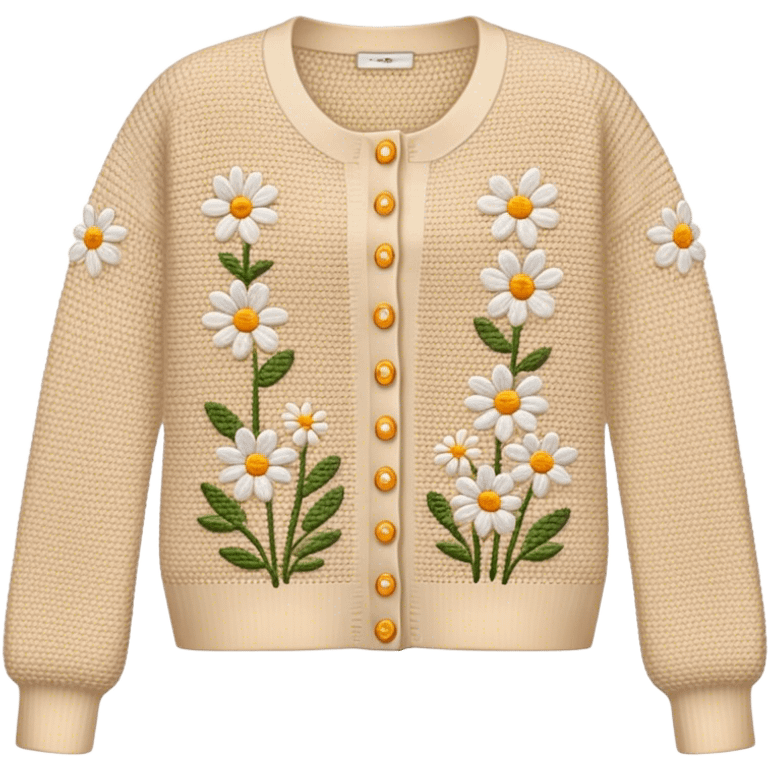 beige crocheted cardigan embroidered with small daisies emoji