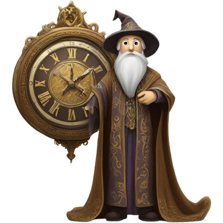 wizard holding a big clock emoji