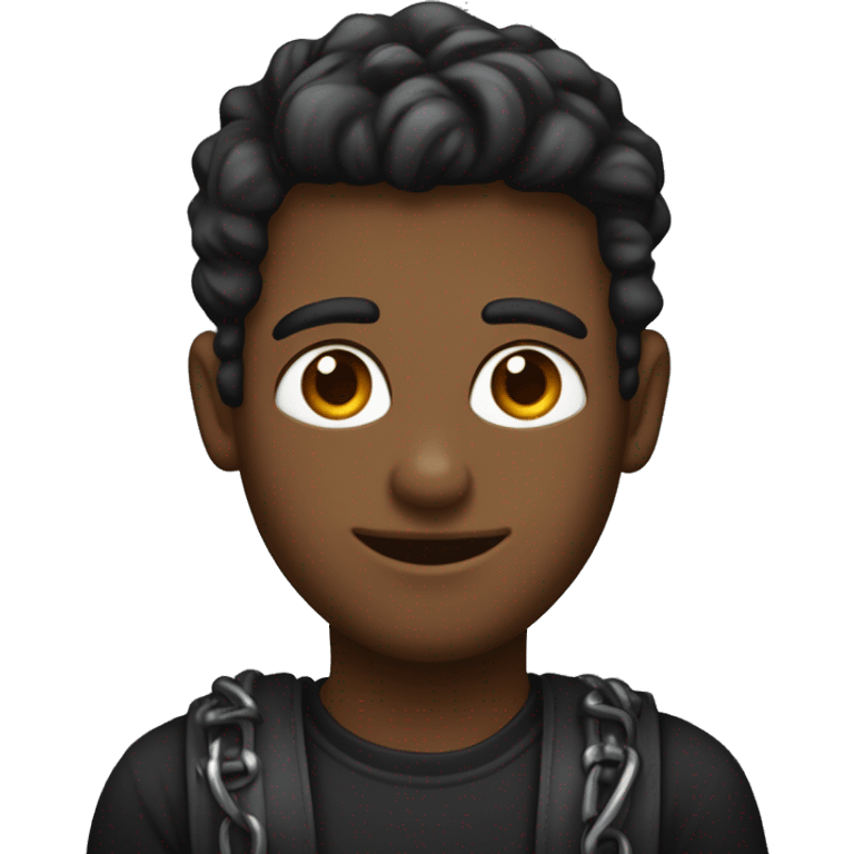 un chico con pelo castnio con ojos marones con remera negra con una cadena y con pelo cortito emoji