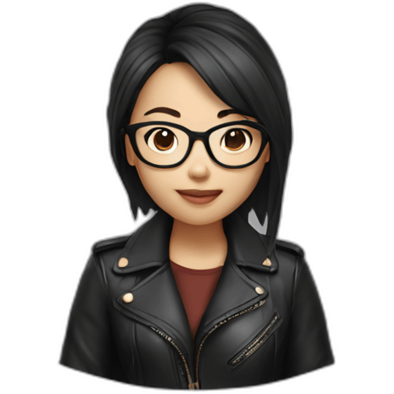 Asian girl in glasses and leather jacket emoji