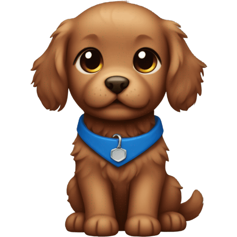 Chibi fluffy dark red retriever puppy with blue collar emoji