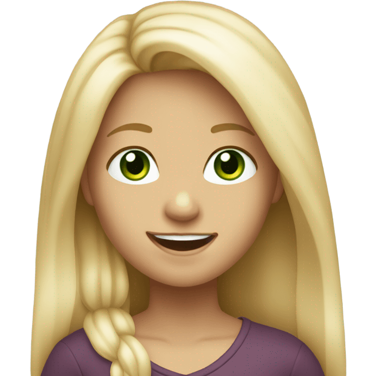 Girl white with long blonde hair dark green eyes and large very white teeth  emoji