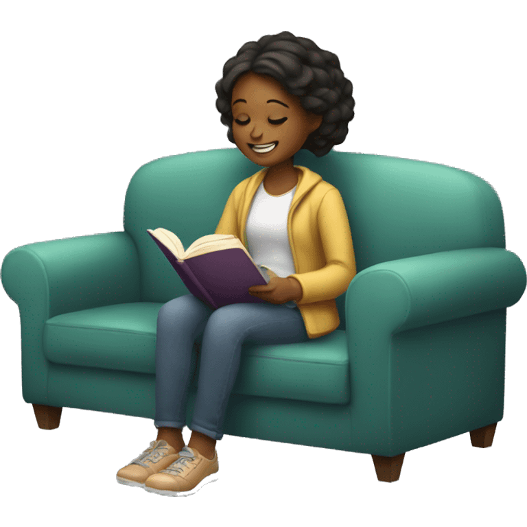 girl happily reading a book on a couch emoji