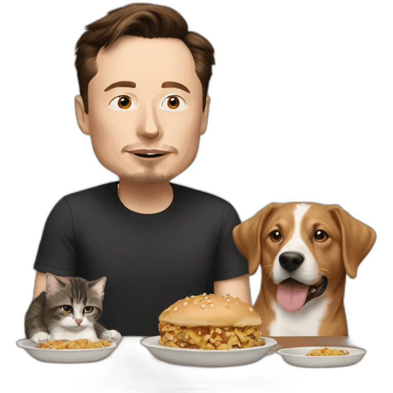 Elon musk eating with cat and dog emoji