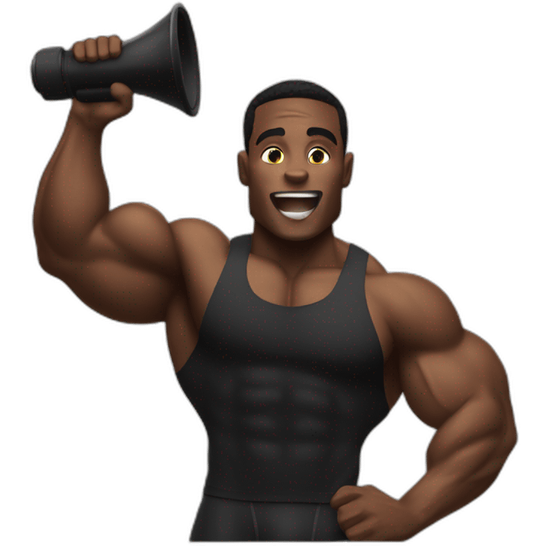 black bodybuilder with megaphone speaking emoji