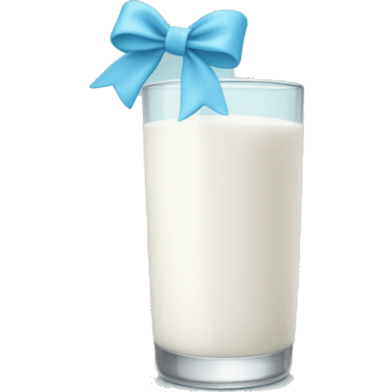 Glass of milk with a light blue bow wrapped around the glass  emoji