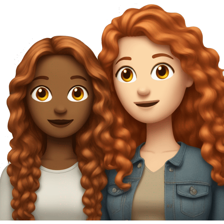 Long red haired woman with brunette woman best friends emoji