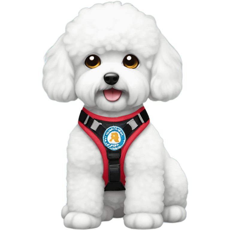 A cute Bichon wearing a service dog harness emoji