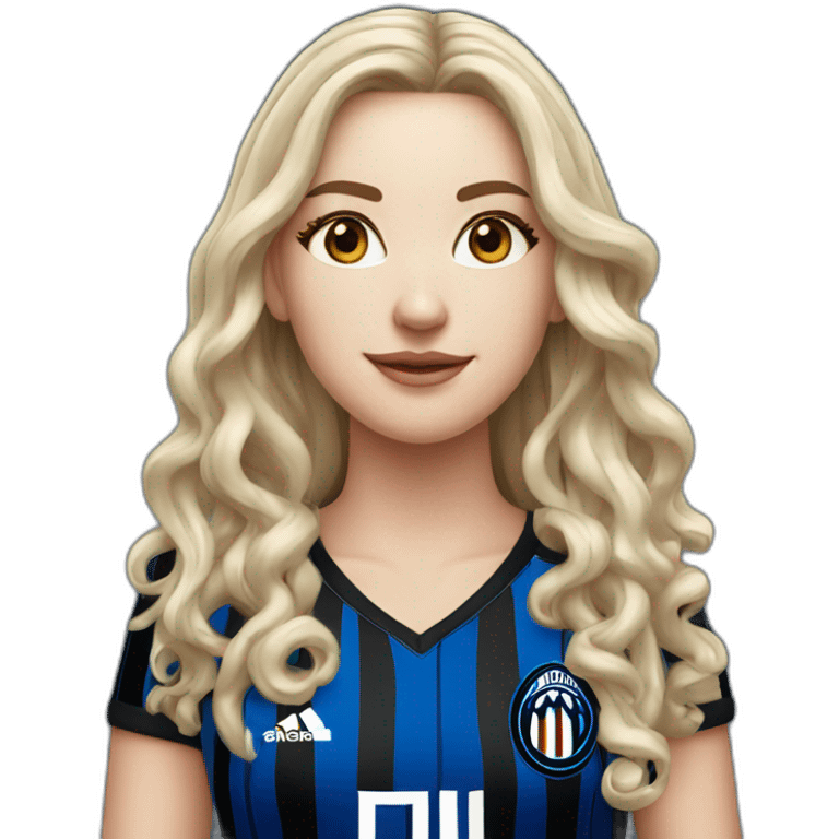 White Girl with long curled hair and Inter Milan Trikot emoji