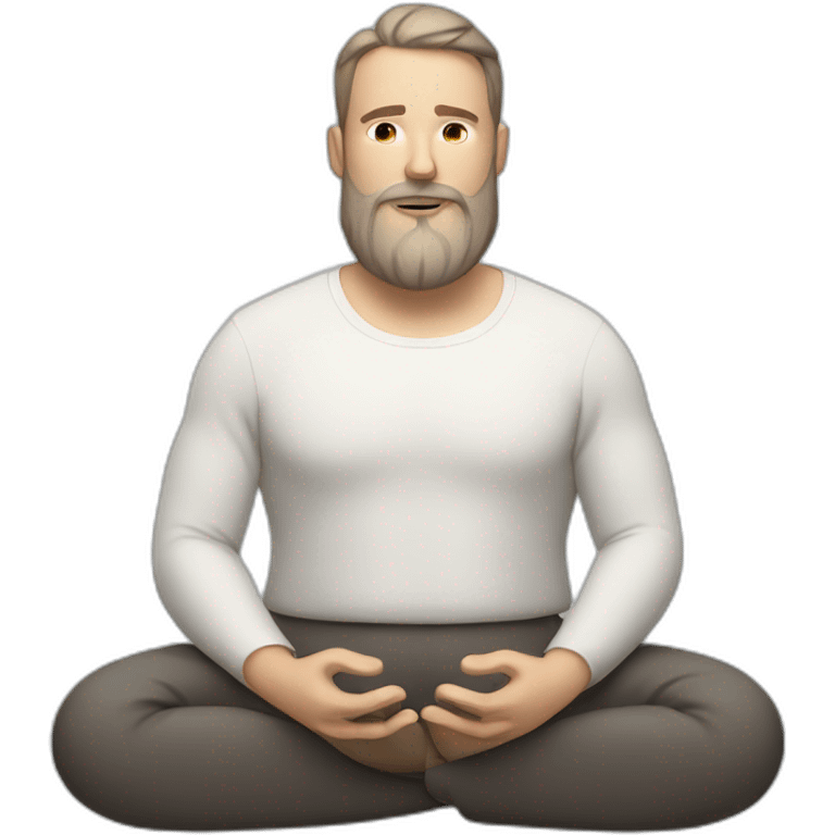 white man with large beard and airpods meditating while sitting emoji