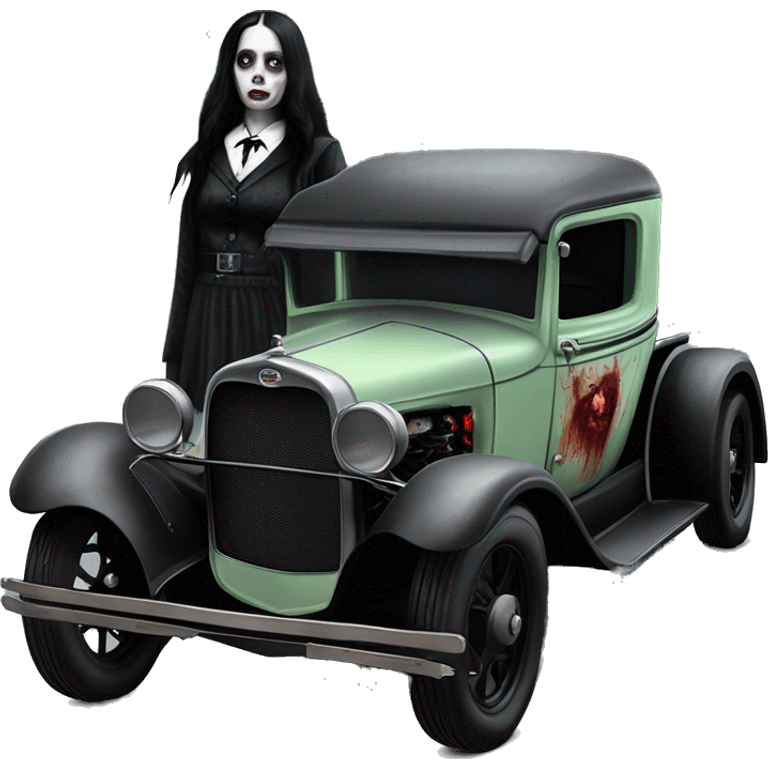 zombie gothic Wednesday Addams creepy 1929 ford pickup hot rod  emoji