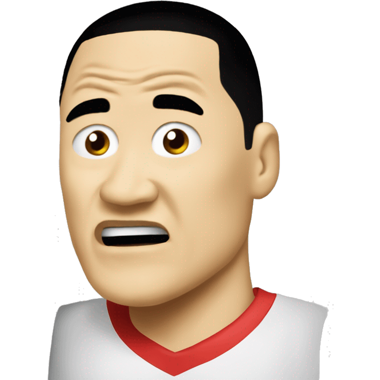 a classic round yellow emoji making the yao ming "OH NO" meme face emoji