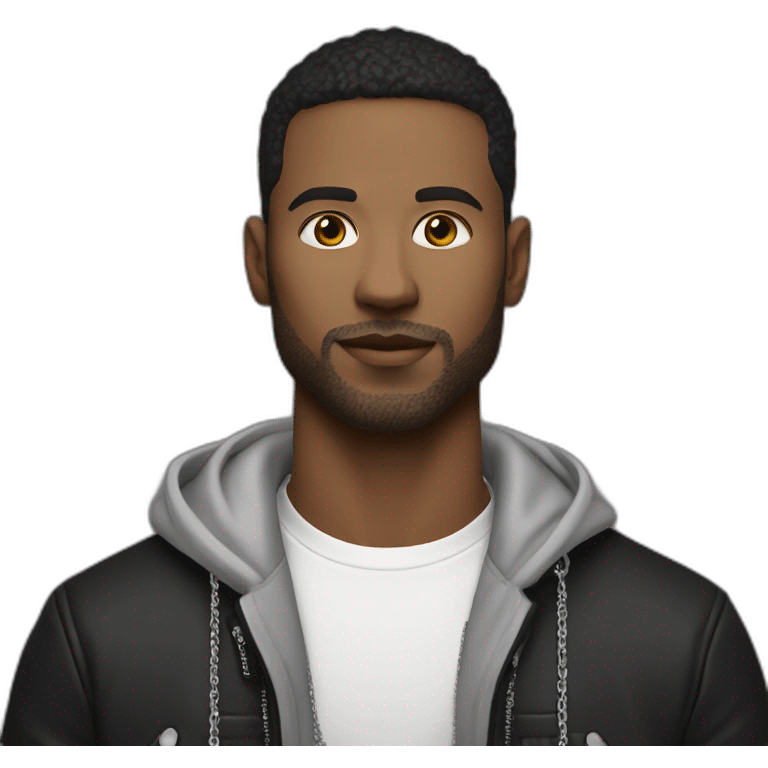 A white Birmingham strong male wearing silver chain on a black jacket,cool,style emoji