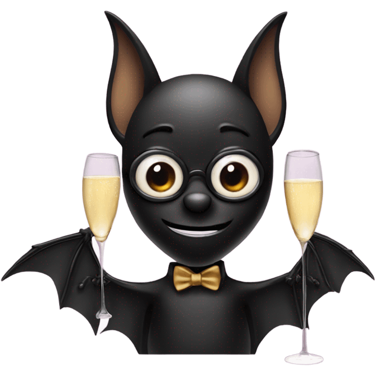 Black bat with two glasses of champagne emoji