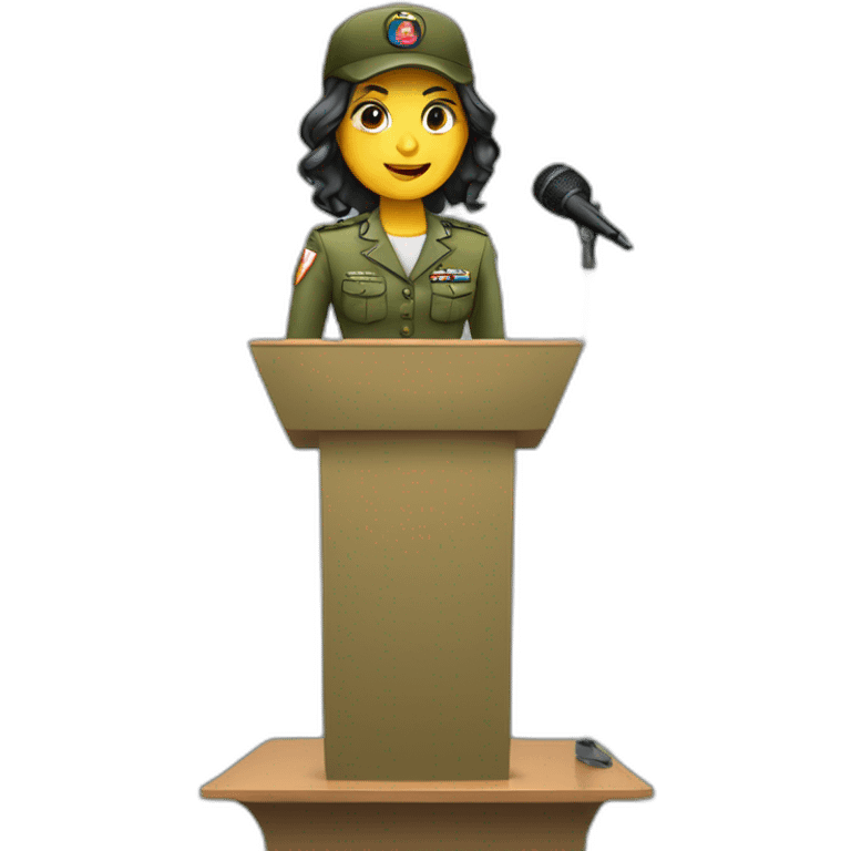 Army speaker girl with a microphone standing on a podium  emoji