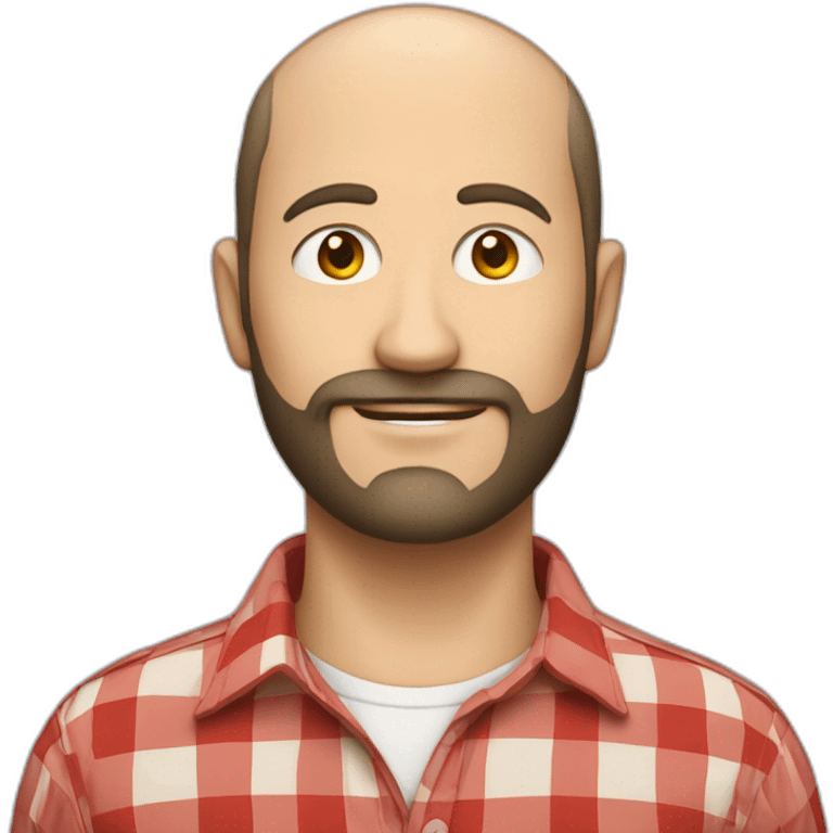 white man around 40. black short hair. with beard. wear a scarlet check shirt. emoji