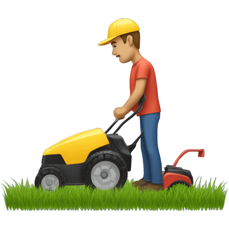 Man installing spoiler on a lawn mower emoji