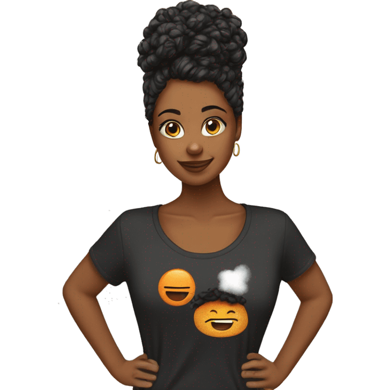 Mulher negra cabelo comprido camiseta laranja  emoji