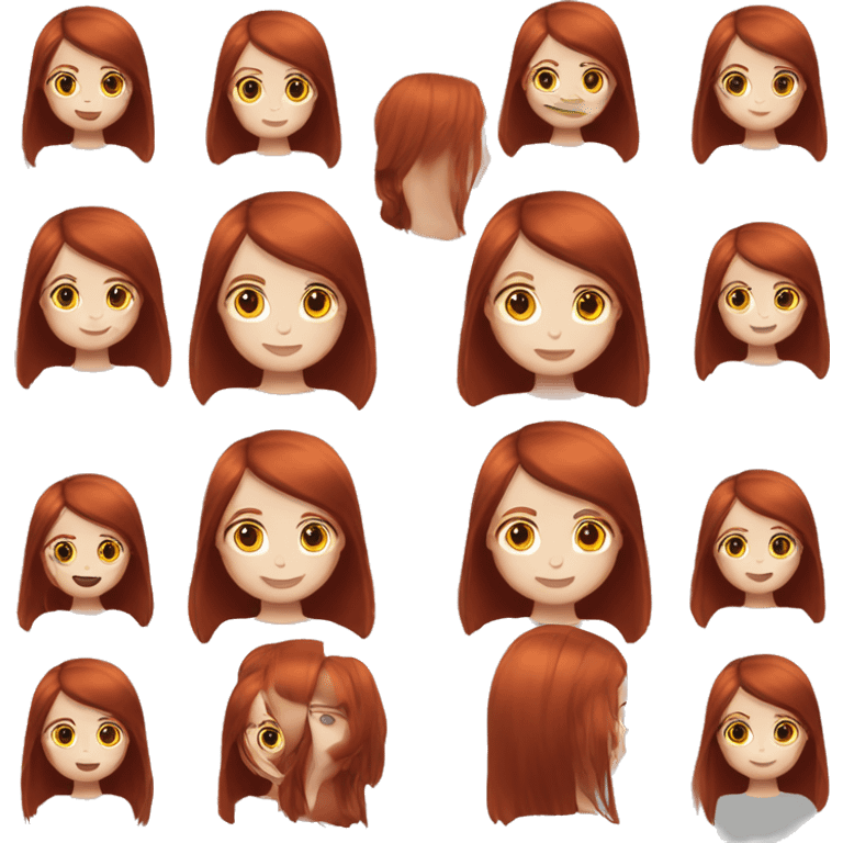 wine red hair girl, long straight hair, pale skin, brown eyes, girl emoji