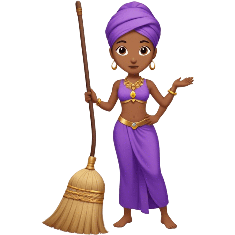 genie cleaning up, genie with a broom, genie sweeping the floor, no artifacts, no extras, purple clothing emoji