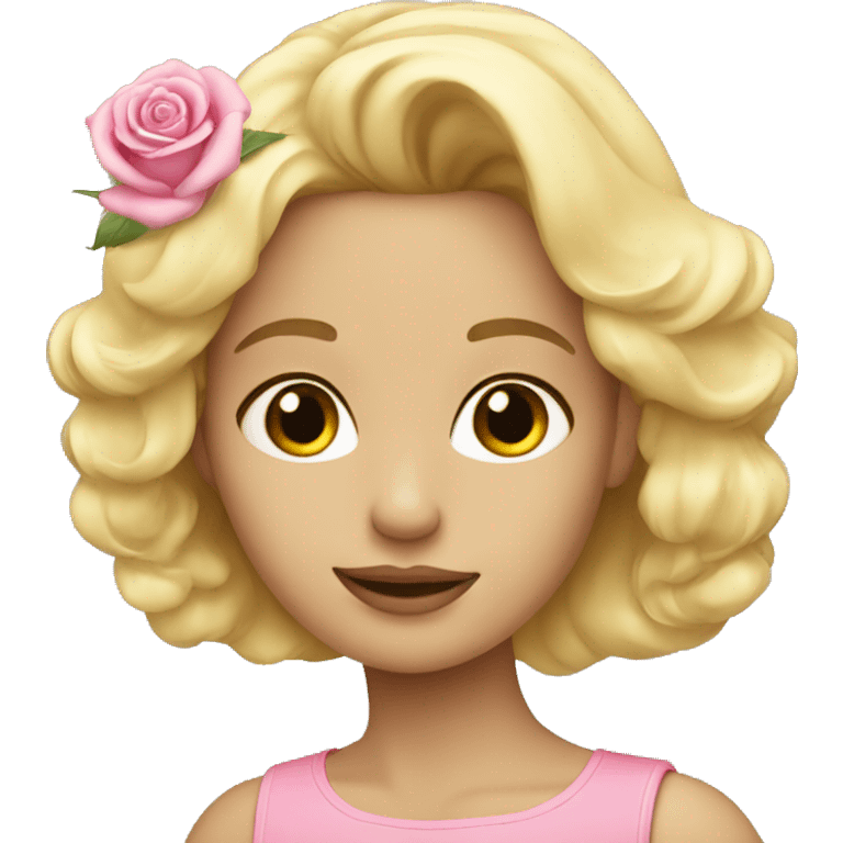 blond girl with pink rose emoji