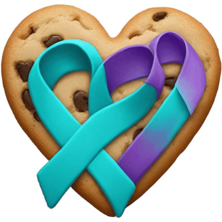 Purple teal Suicide awareness ribbon, heart cookie emoji