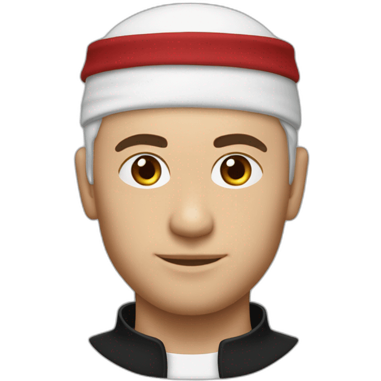 White man wearing black omani musar (head cover), with white top emoji