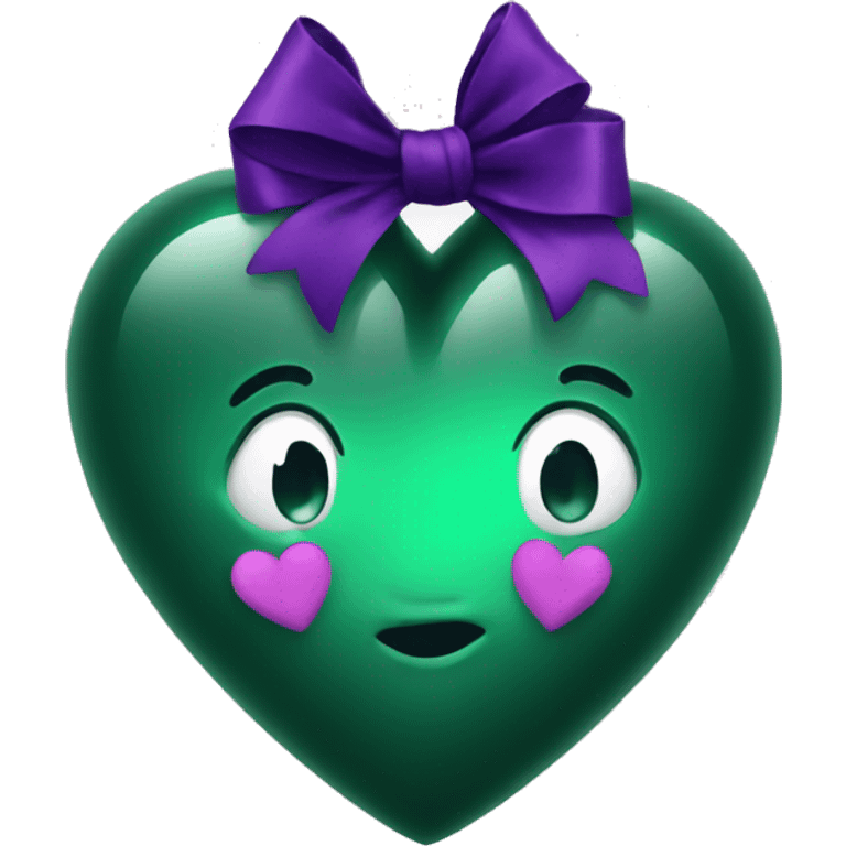  Emerald green heart with dark purple bow emoji