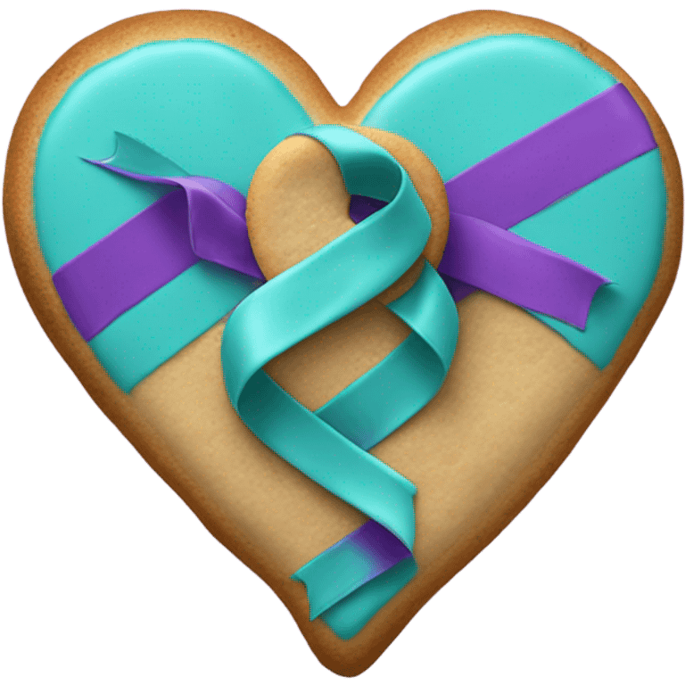 Cookie heart with teal purple awareness ribbon emoji