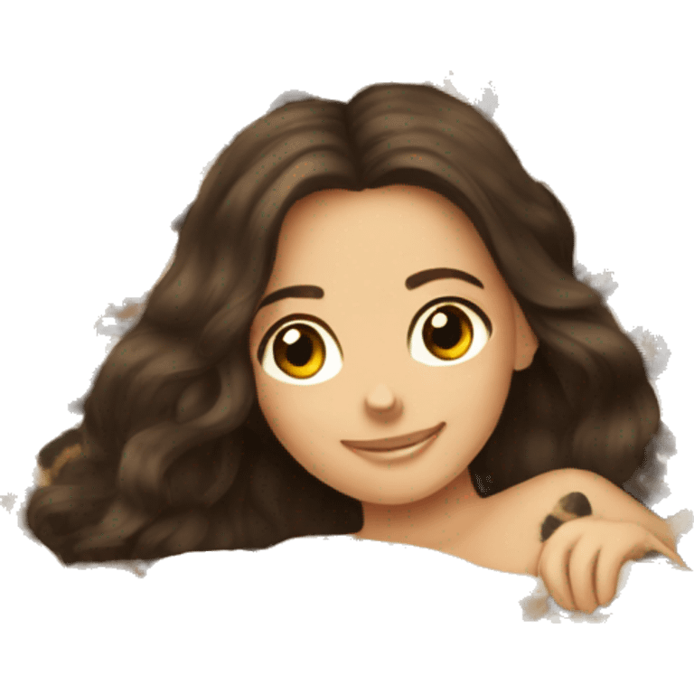 Brunette girl Laying on Leopard blanket  emoji