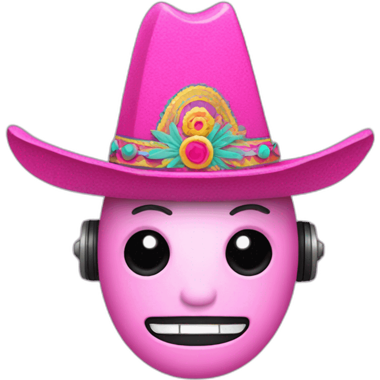 Robot head wearing a pink sombrero emoji