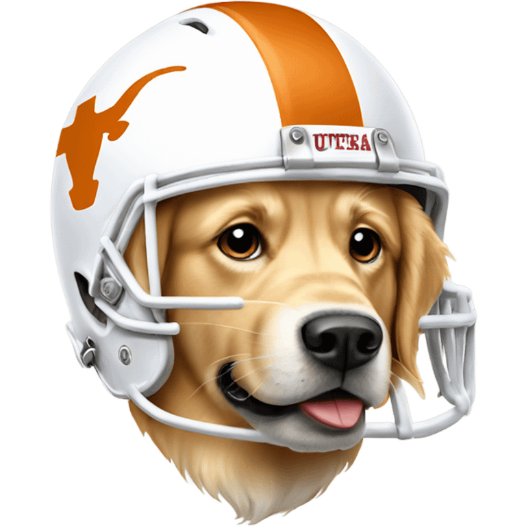 Golden retriever dog wearing university of Texas football helmet  emoji