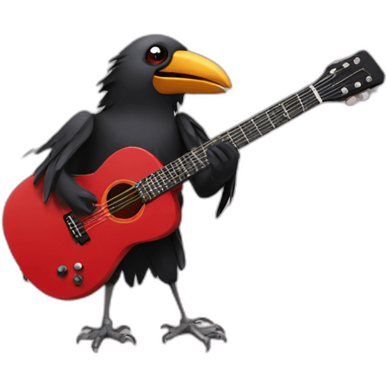 Crow playing red elc guitar emoji