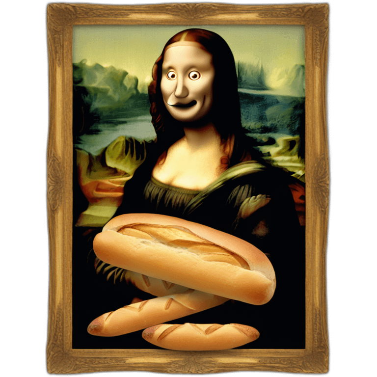 Mona lisa eating baguette emoji