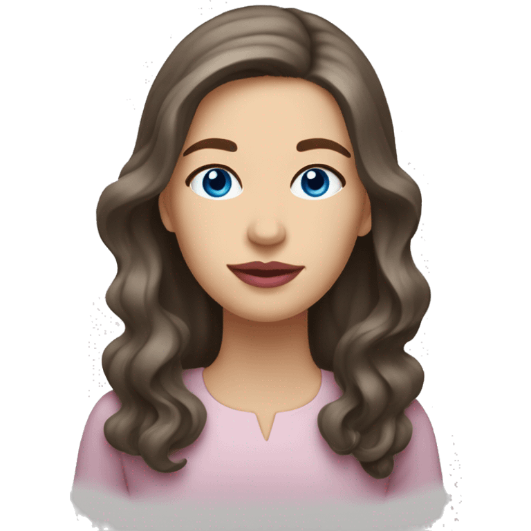 A white woman with a long face, wavy medium-dark brown shoulder-length hair, pink lips, and blue eyes, on a white background  emoji