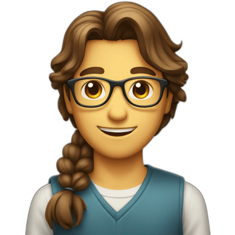 Boy with Long brown haired tied in a tail thumb up wearing glasses emoji