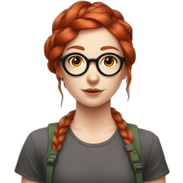 Redhead emo Artist painter girl with one thick plait on tye shoulder and very large round circular glasses emoji