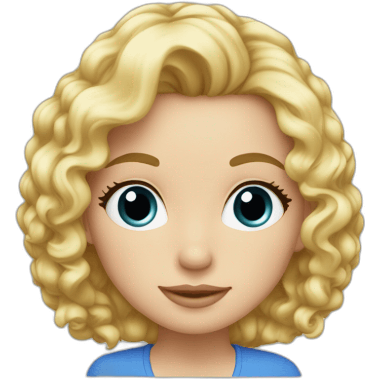 Fille blonde ,cheveux bouclé détaché et volumineux,teint blanc , yeux bleu emoji