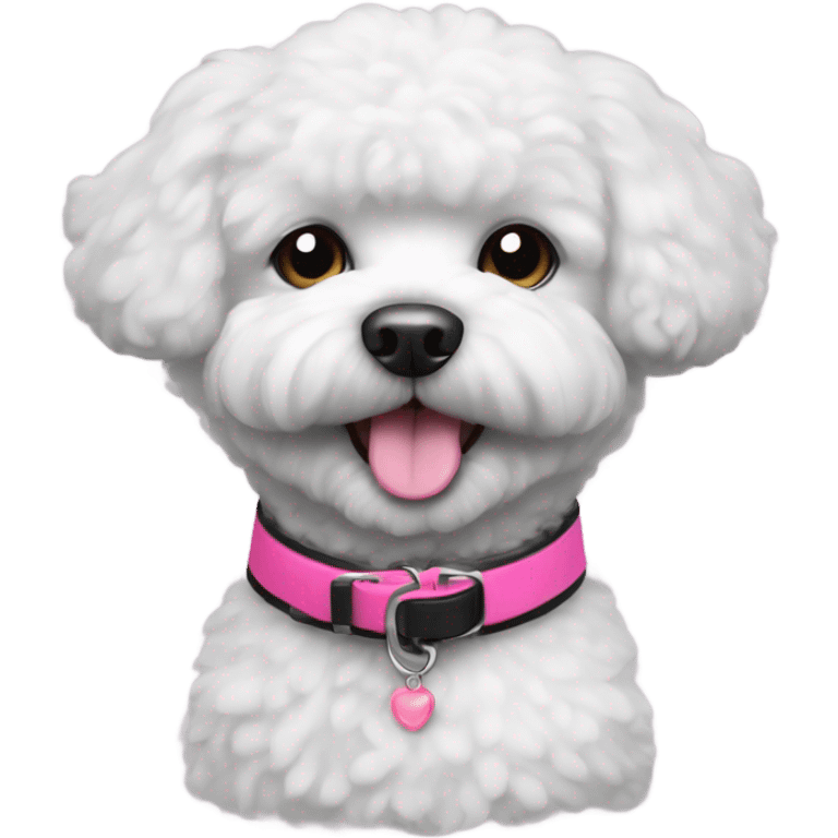 Completely Black bichon dog with a pink collar emoji