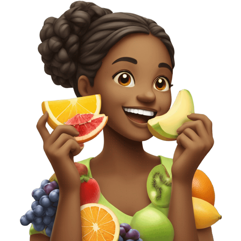 Girl eating fruits emoji