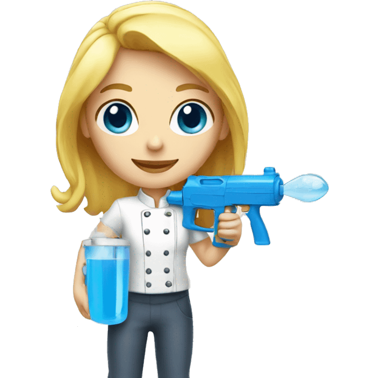 chef blond with blue eyes and white skin holding a water gun emoji