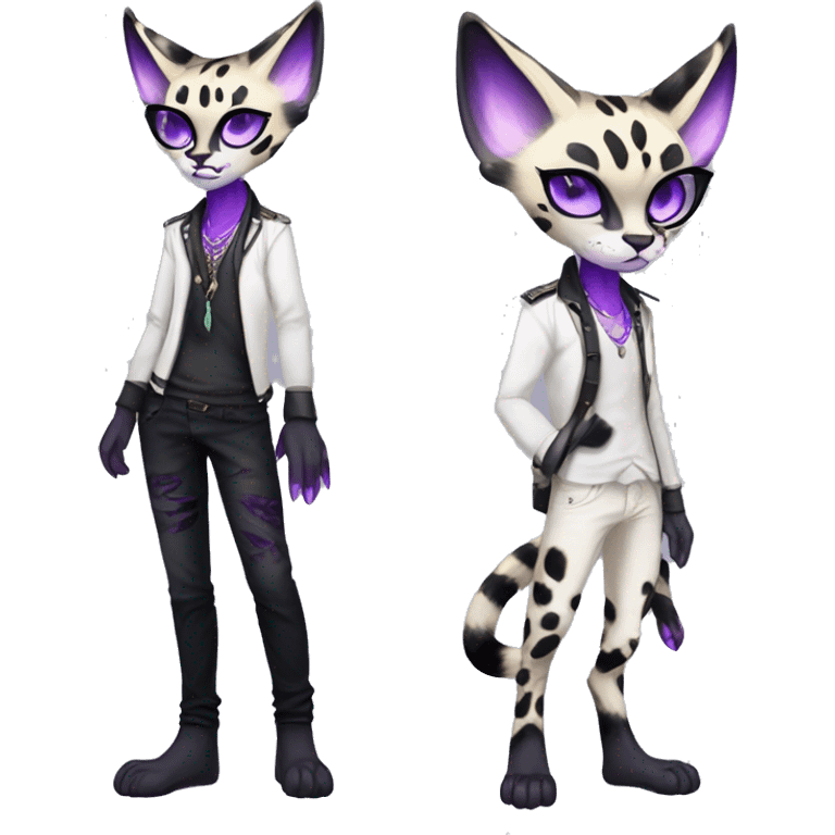 Kawaii Cute Edgy Black Purple White ethereal eldritch Serval-Fionbri-Vernid full body emoji