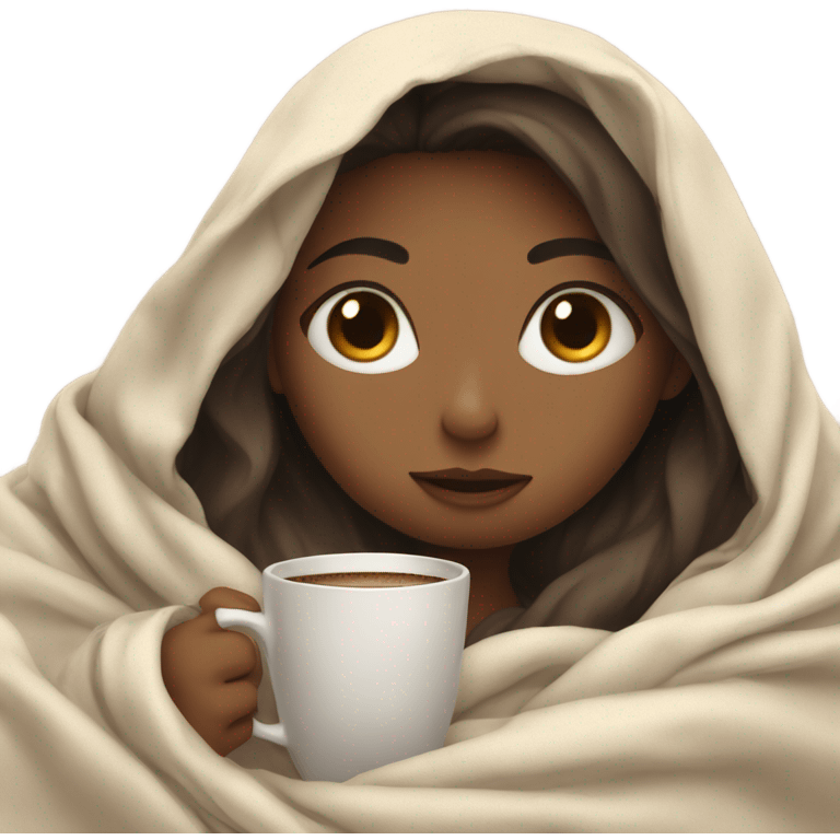 girl inside a blanket sipping coffee eyes closed emoji