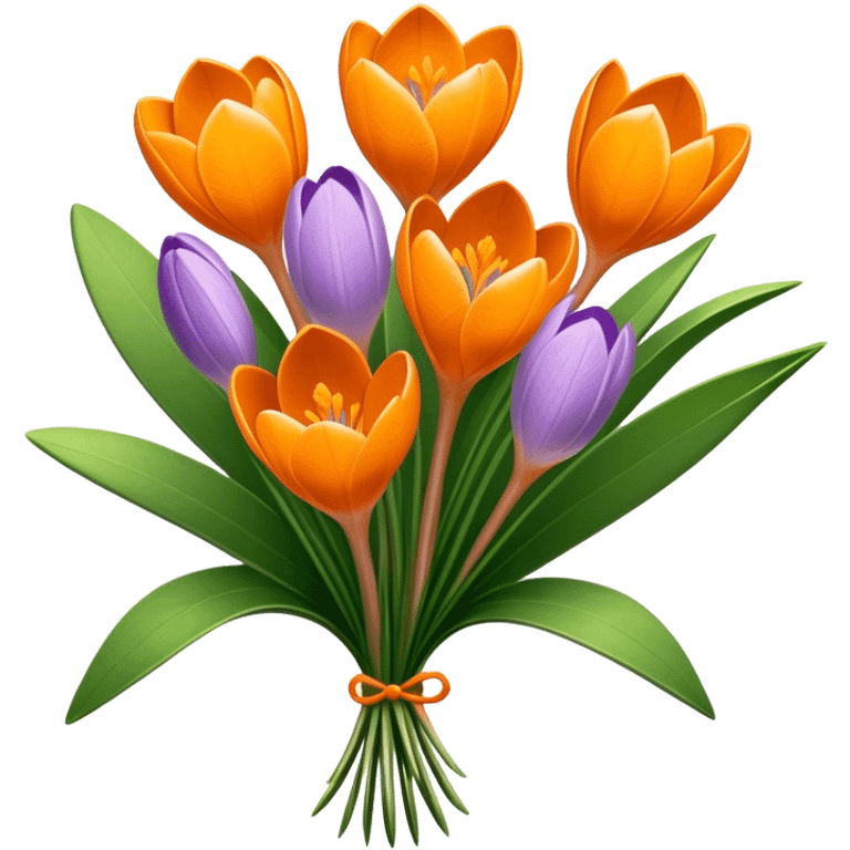 luxuriant, bouquet Crocus Orange, stem, leaf emoji